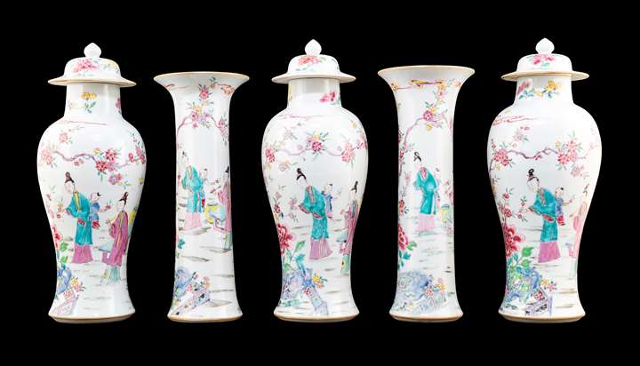 Chinese export porcelain famille rose tall garniture